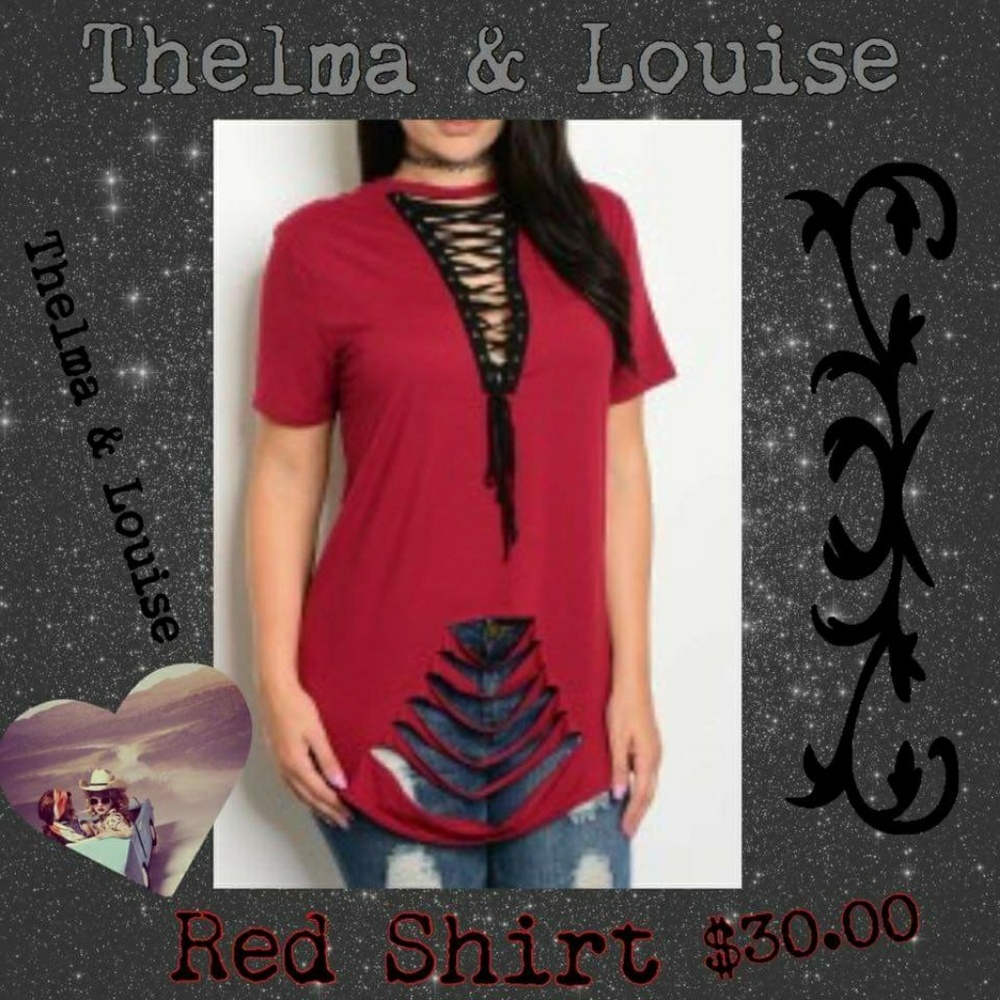 Distressed ripped red black lace up top plus size